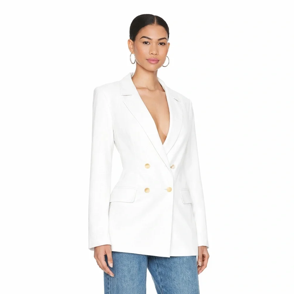 Free People Olivia Ivory Oversized Blazer Boho Relaxed Double Breasted S - Picture 2 of 9